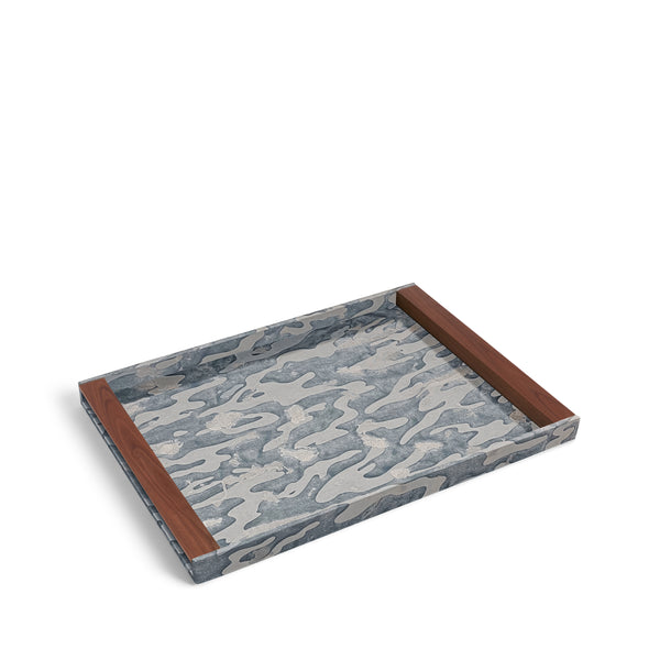 Fortuny Rectangular Tray - Camo Isole Faded Blue + Silvery Gold