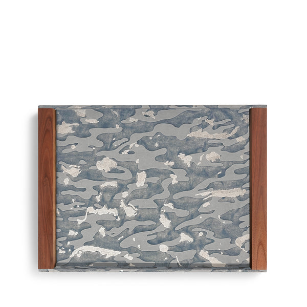 Fortuny Rectangular Tray - Camo Isole Faded Blue + Silvery Gold