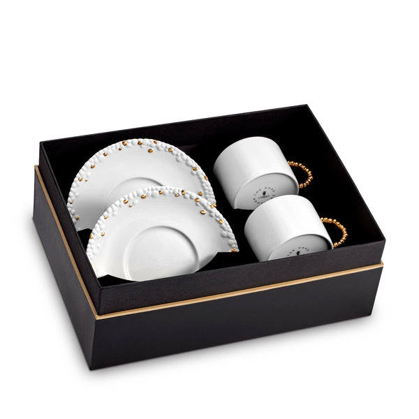 Set of Two Haas Mojave Tea Cup + Saucer in Gold Features Bold Artistry - Reminiscent of the Mojave Desert