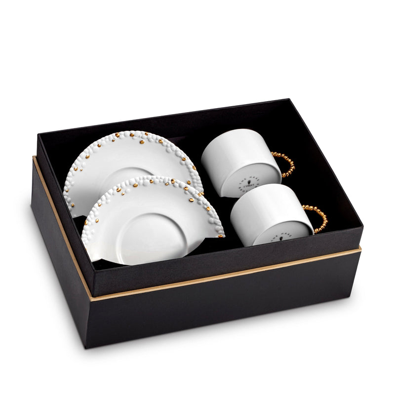 Set of Two Haas Mojave Tea Cup + Saucer in Gold Features Bold Artistry - Reminiscent of the Mojave Desert